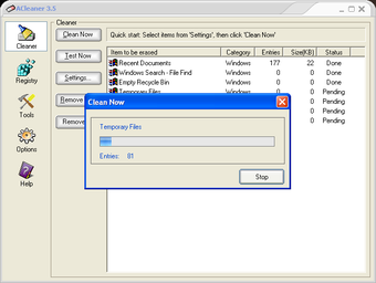 Ход очистки в ACleaner