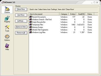 Результат очистки со статусом Done