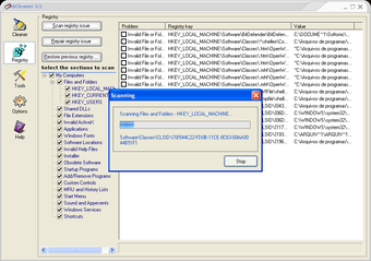 Процесс сканирования реестра