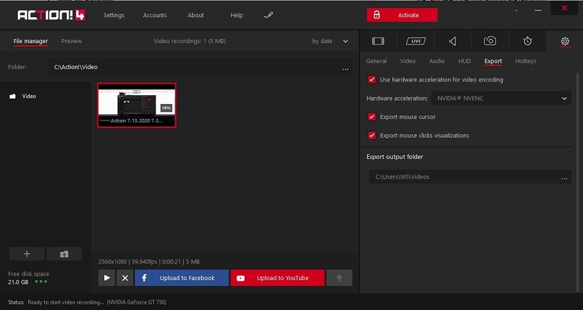 Окно Mirillis Action