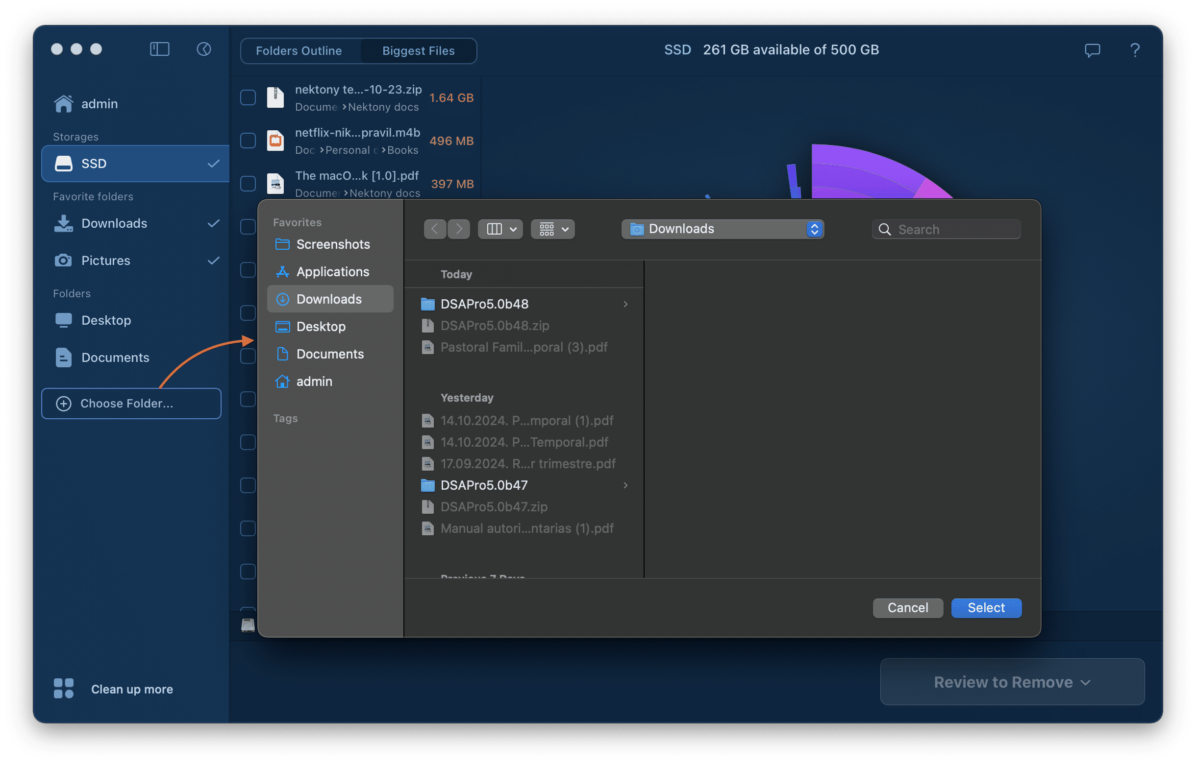 Выбор папки для сканирования в Disk Space Analyzer