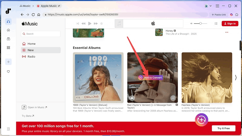 TuneFab Apple Music Converter: кнопка Add to Convert на странице релиза