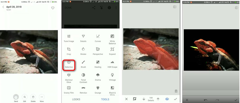 Snapseed — локальная обработка фона