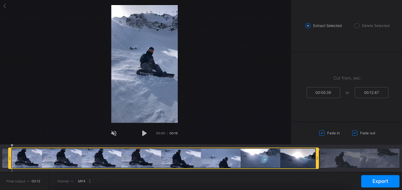 Настройка Fade in и Fade out в Clideo