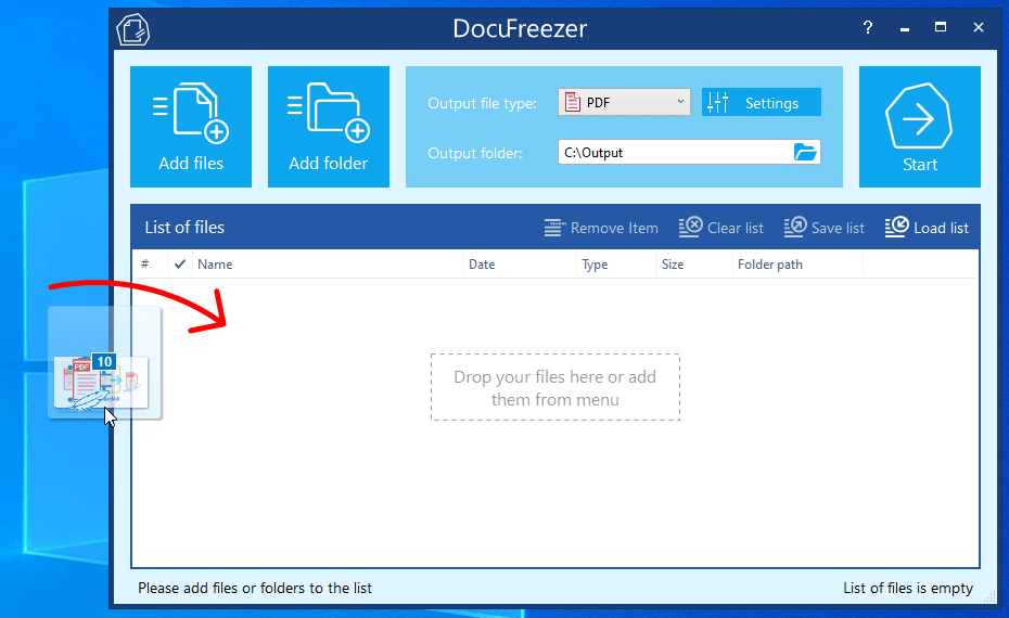 Главное окно DocuFreezer