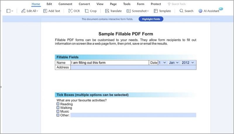 PDFelement: добавление полей PDF-формы