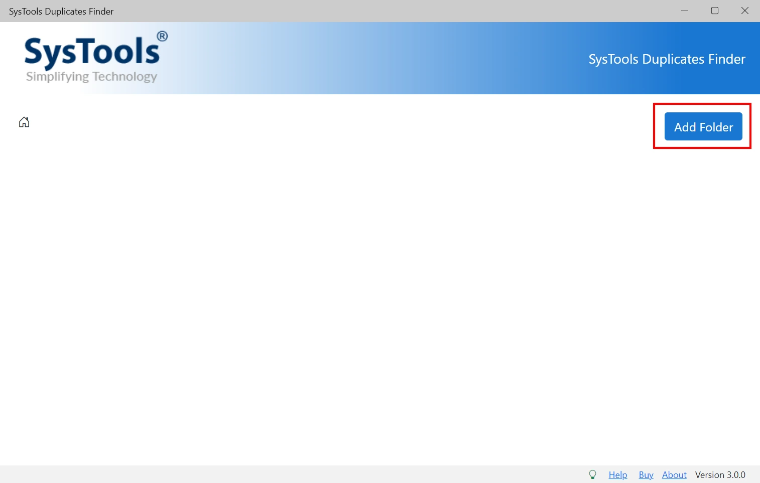 Кнопка Add Folder в SysTools Duplicate File Finder & Remover