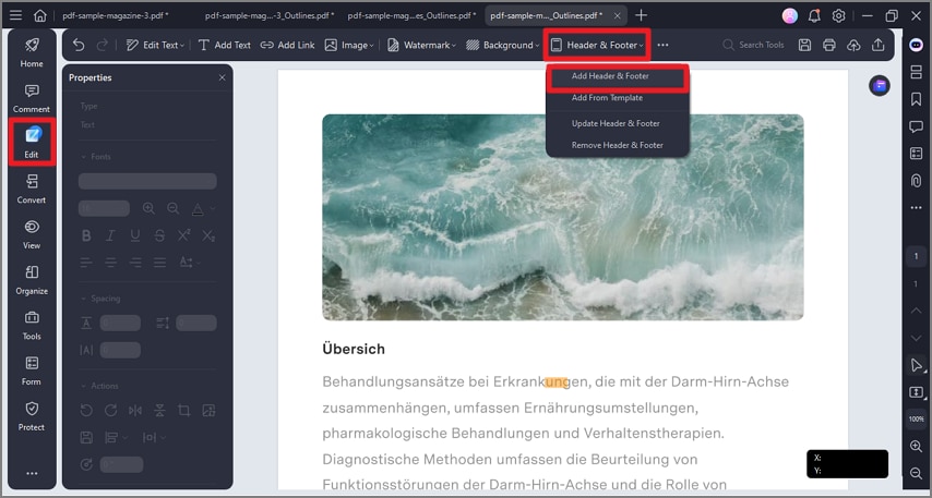 Инструмент Header & Footer в Wondershare PDFelement Pro