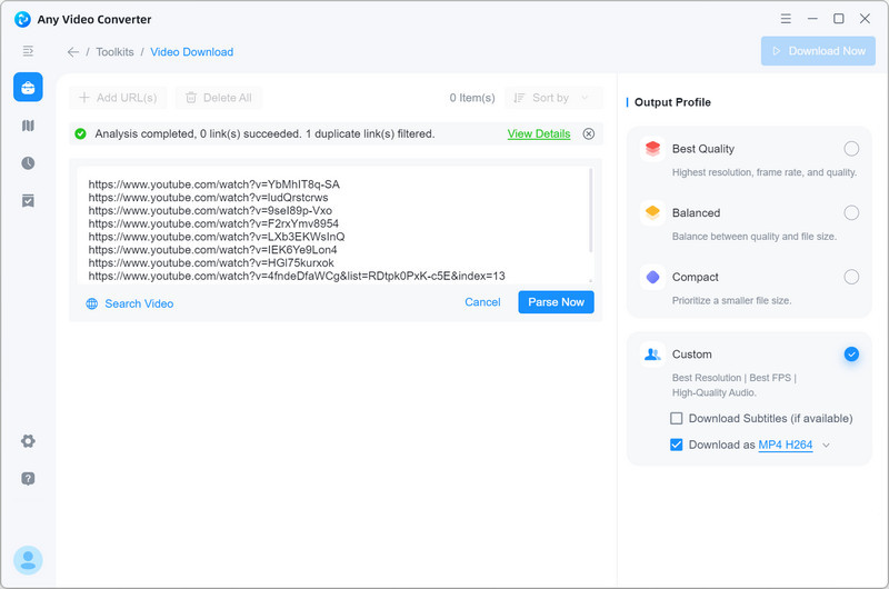 Добавление ссылок через Add URL(s)