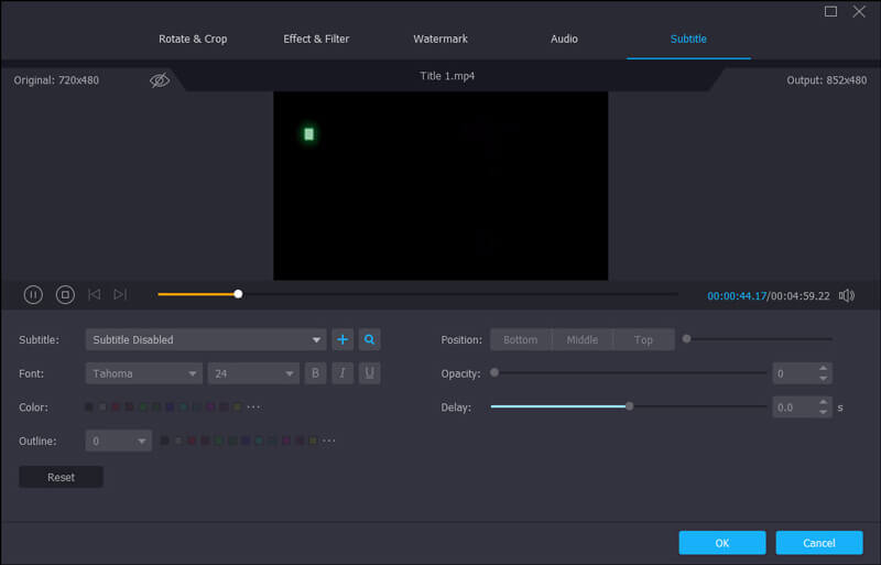 Окно Subtitle в Vidmore Video Converter