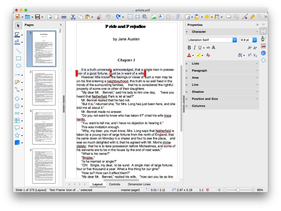 Редактирование текста PDF в LibreOffice Draw