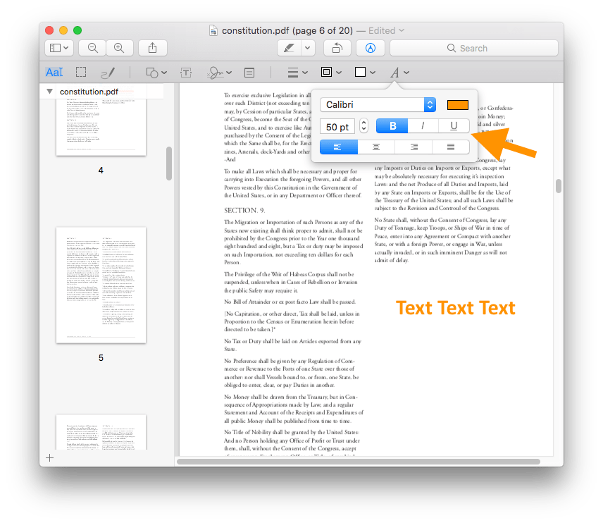 Добавление и форматирование текста в Preview на macOS