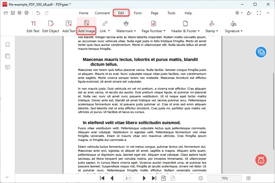 PDFgear: добавление изображения в PDF