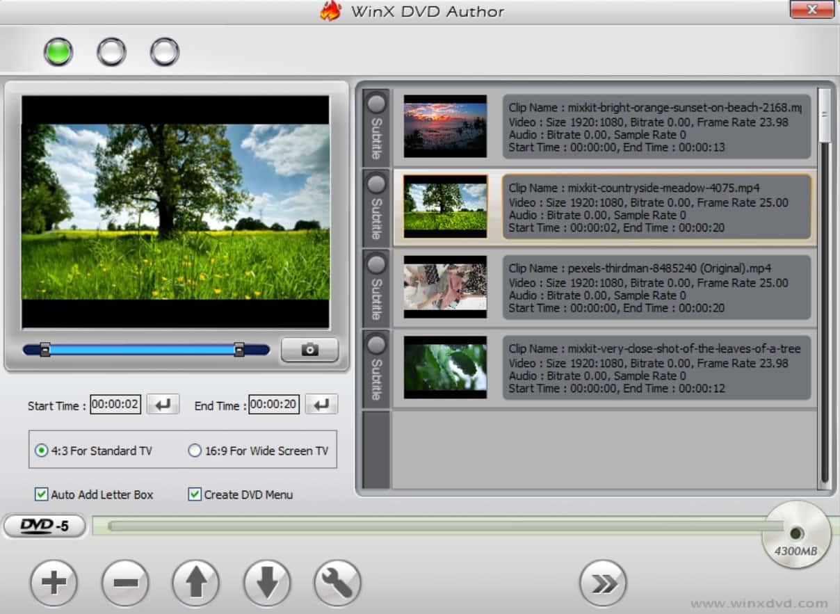 Окно добавления видео в WinX DVD Author