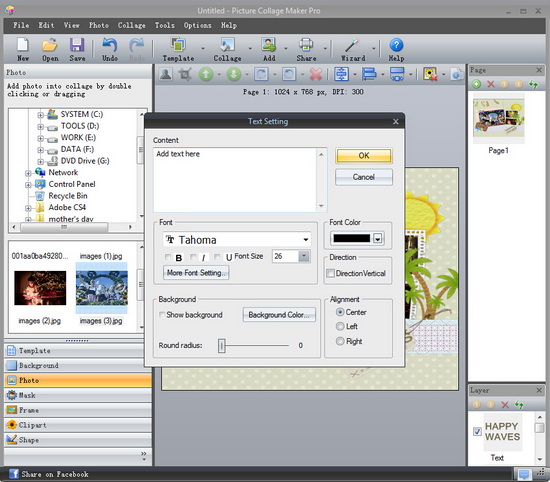 Окно Add Text / Text Setting в Picture Collage Maker Pro
