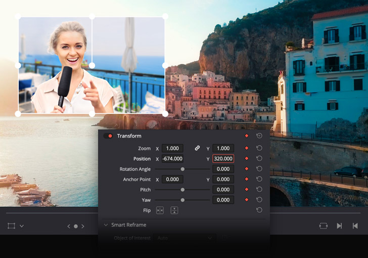 Наложение и настройка клипа в DaVinci Resolve