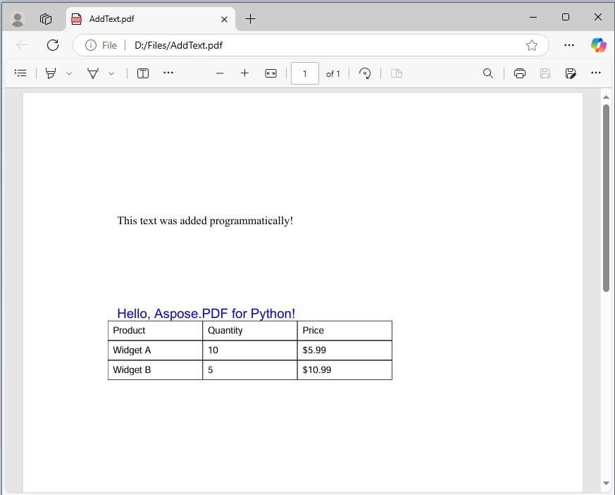 Скриншот Aspose PDF: adding text to existing pdf