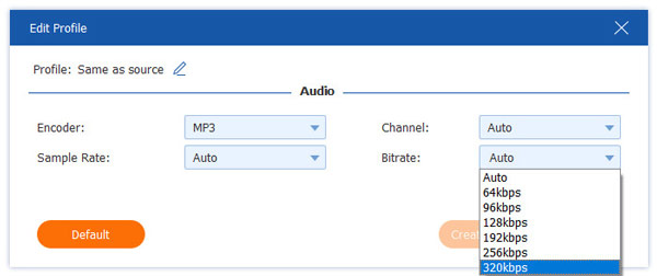 Настройка битрейта аудио в AnyMP4 Video Converter