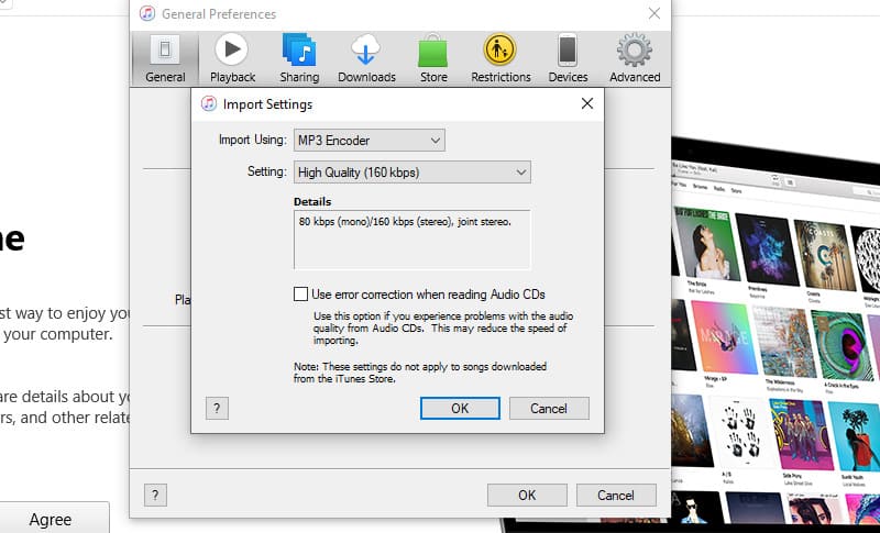 Настройки импорта MP3 Encoder в iTunes
