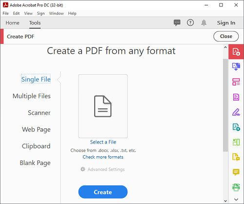 Окно создания PDF в Adobe Acrobat