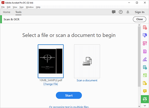 Инструмент Scan and OCR в Adobe Acrobat