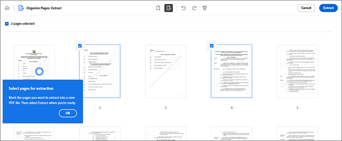 Выбор страниц в Adobe Acrobat Online