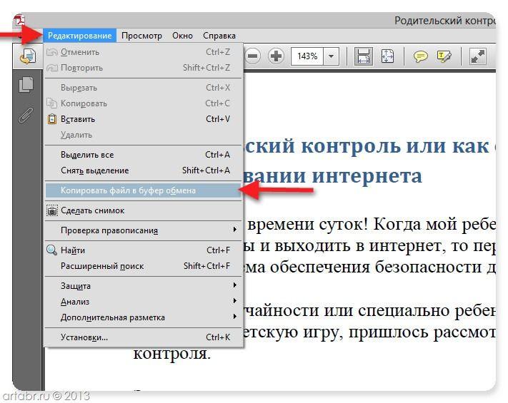 Adobe Acrobat Reader: выделение текста в PDF
