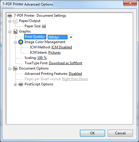 Advanced Options с настройкой Print Quality