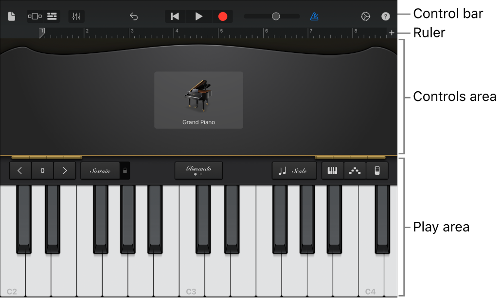 Touch Instrument в GarageBand для iPad/iPhone