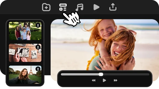 Шаблонный сценарий Movavi Slideshow Maker с вкладками Files, Templates, Music и Preview