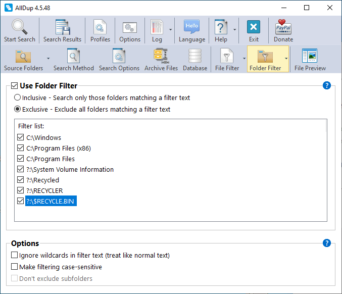 Фильтр папок AllDup