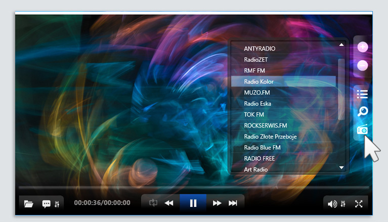 ALLPlayer Radio: список станций и боковая панель управления