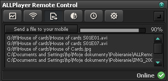 ALLPlayer Remote Assistant: окно отправки файлов PC → mobile (drag & drop)