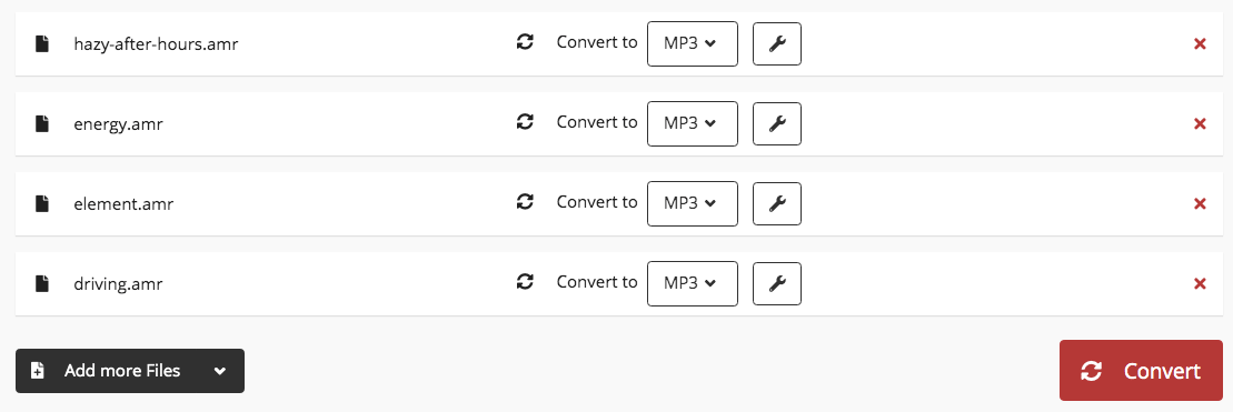 Настройки CloudConvert для AMR в MP3