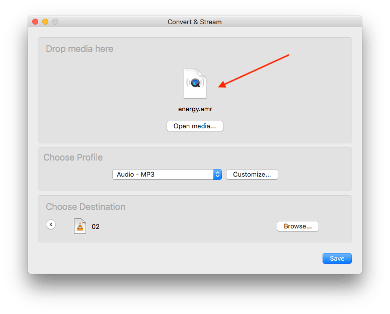 Окно Convert / Save в VLC Media Player