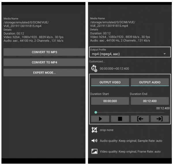 Media Converter для Android: выбор файла H.264
