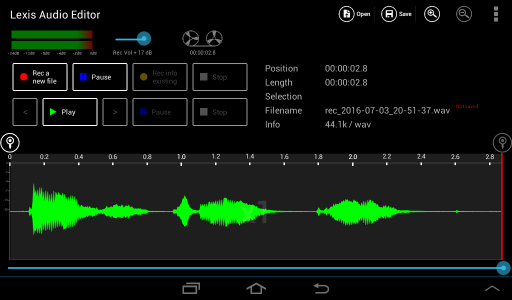 Скриншот Lexis Audio Editor с аудиодорожкой до нормализации