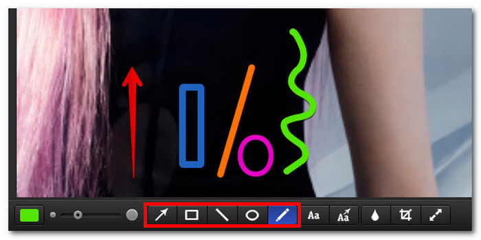 Инструменты annotate and highlight в Monosnap: стрелка, прямоугольник, линия, эллипс и pen