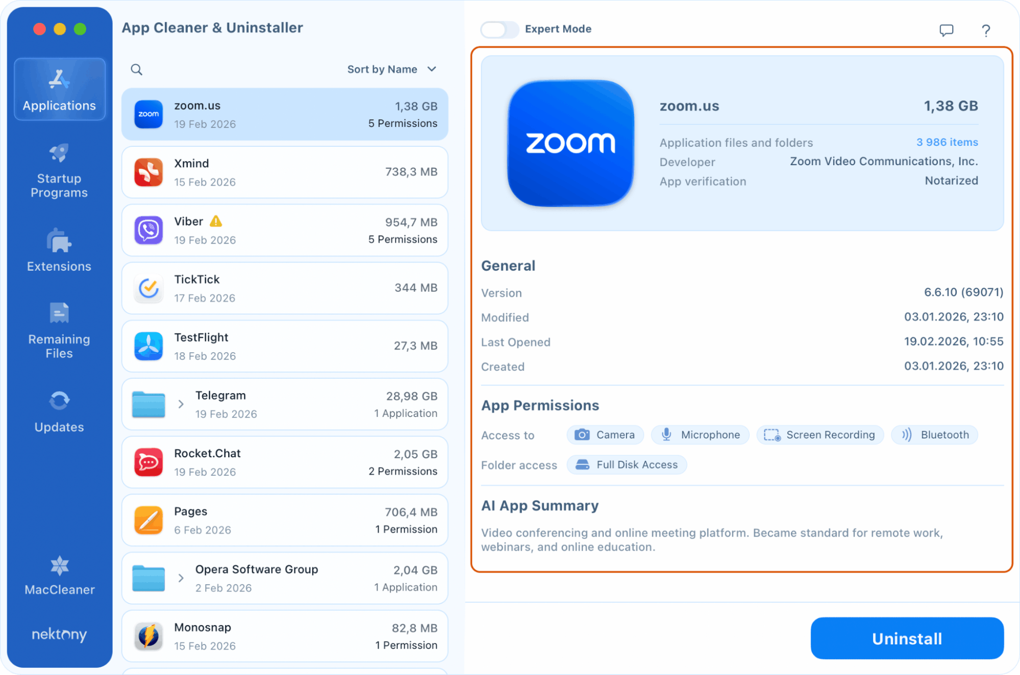 Главное окно App Cleaner & Uninstaller