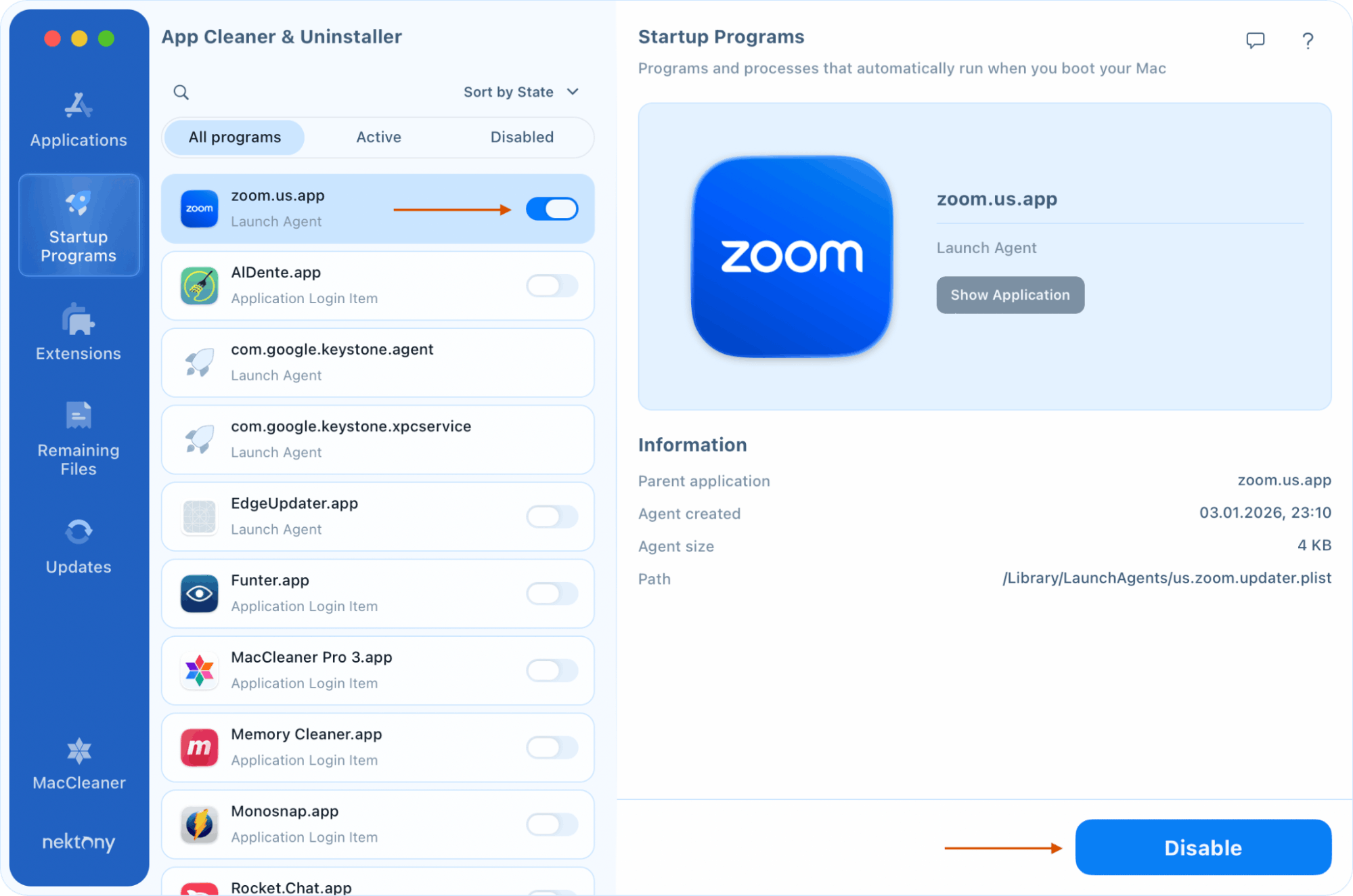 Раздел Startup Programs
