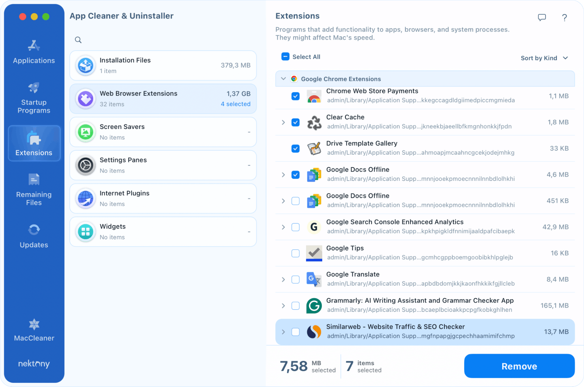 Раздел Extensions