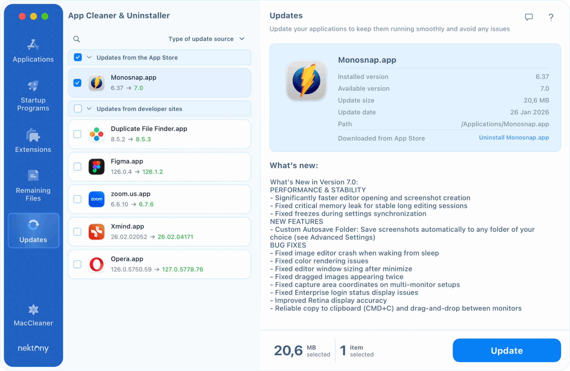 Раздел Updates