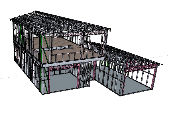 FrameBuilder-MRD — общий вид ЛСТК-каркаса здания в среде SketchUp