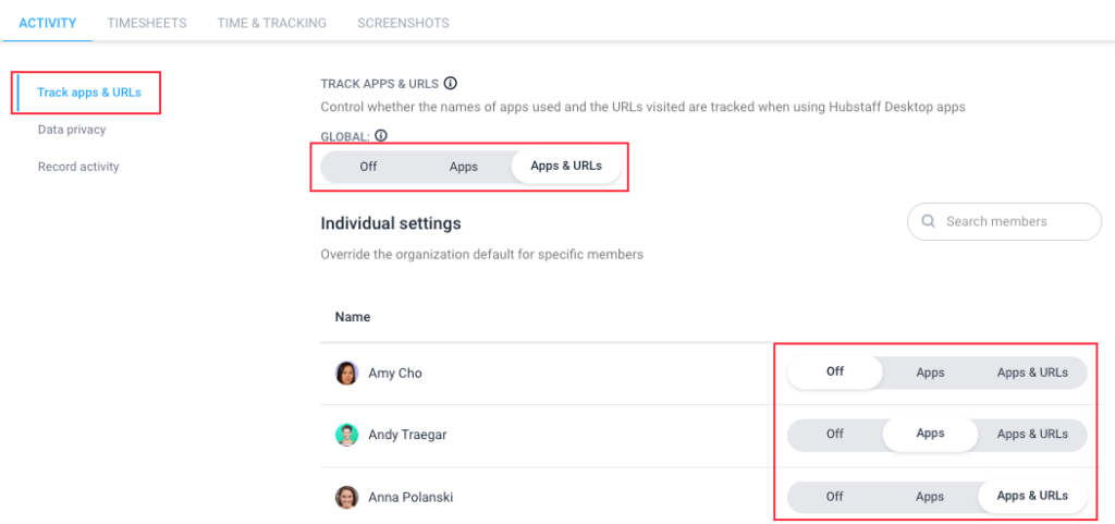 Настройка Track apps & URLs в Hubstaff