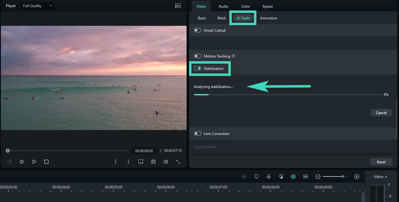 Стабилизация в Filmora