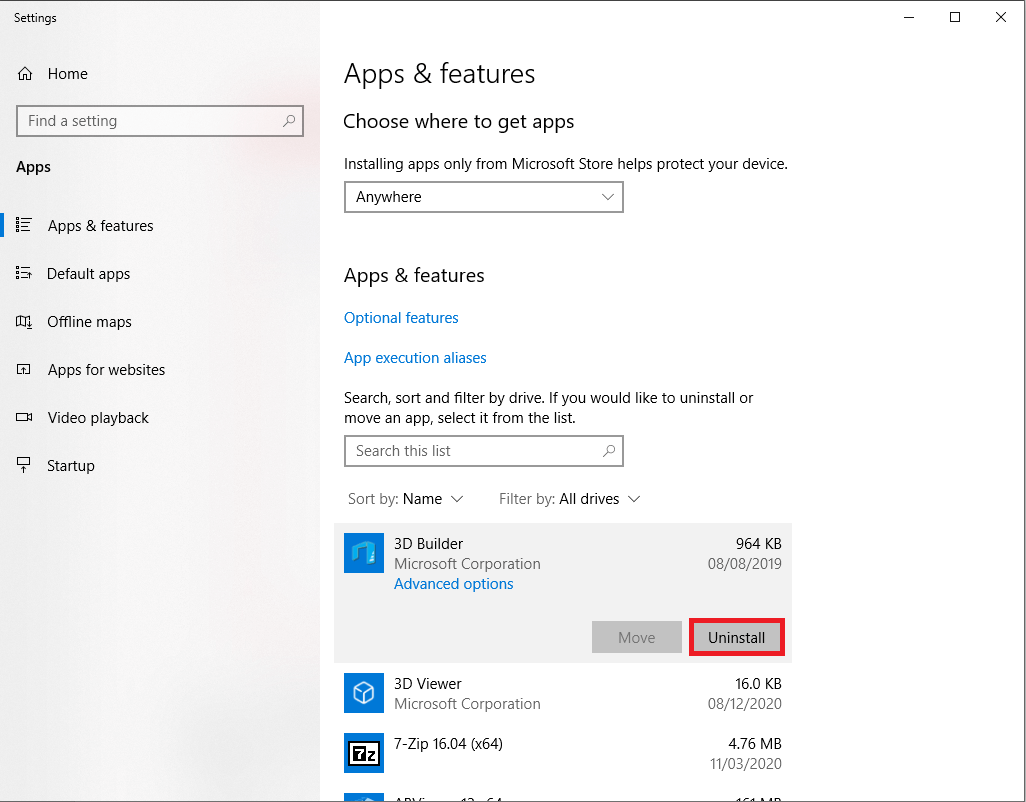 Системный раздел приложений в Параметрах Windows, из которого открываются и настройки приложений по умолчанию
