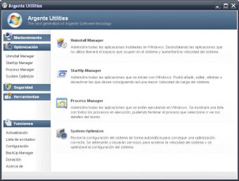 Argente Utilities: раздел Optimization с Uninstall Manager, StartUp Manager, Process Manager и System Optimizer