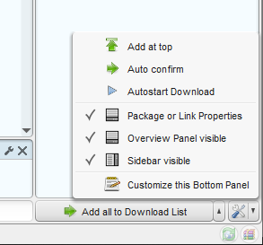 Быстрые настройки LinkGrabber: Auto confirm и Autostart Download