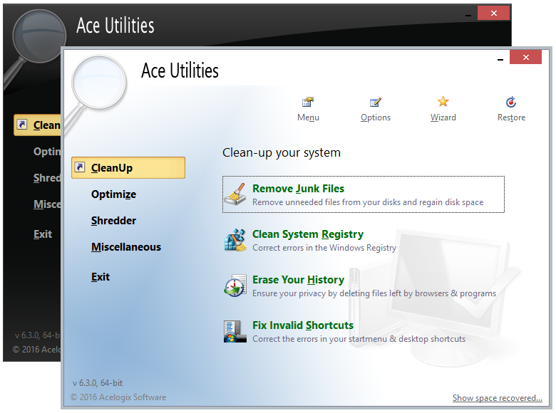 Главное окно Ace Utilities