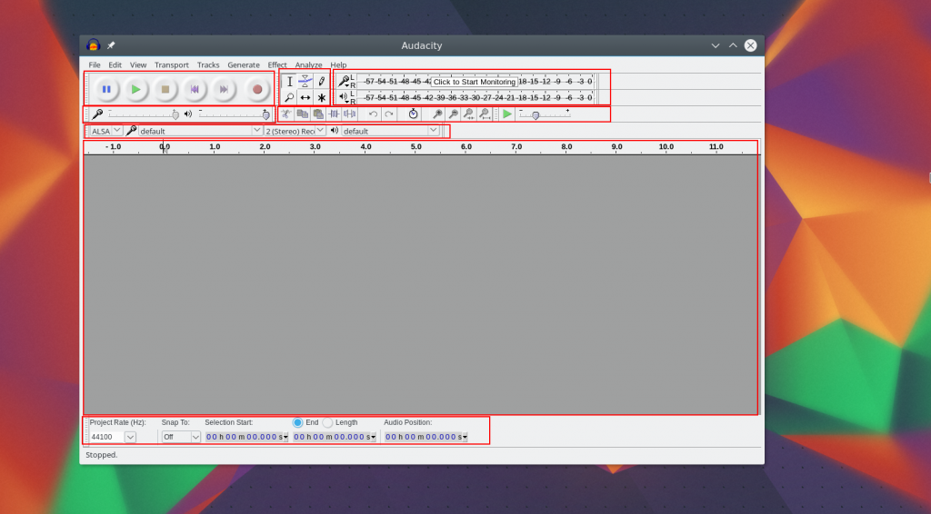 Общий вид аудиоредактора Audacity с открытой звуковой дорожкой